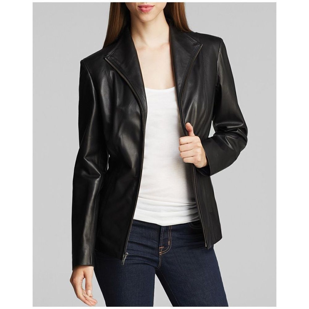 Cole Haan Signature Wing Collar Faux Vegan Leather Jacket Size S